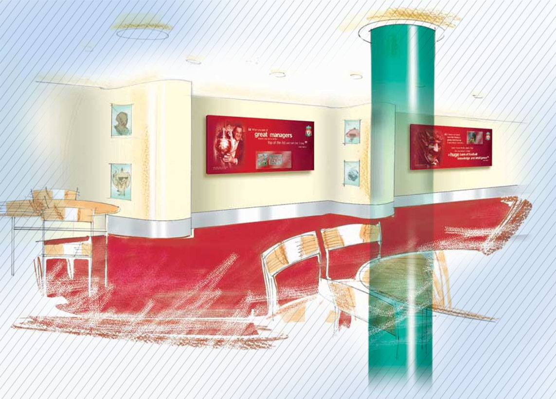 Liverpool FC Shankly and Paisley lounges - branding, graphics and interior designs - Welcome to the Shankly Lounge entrance graphic